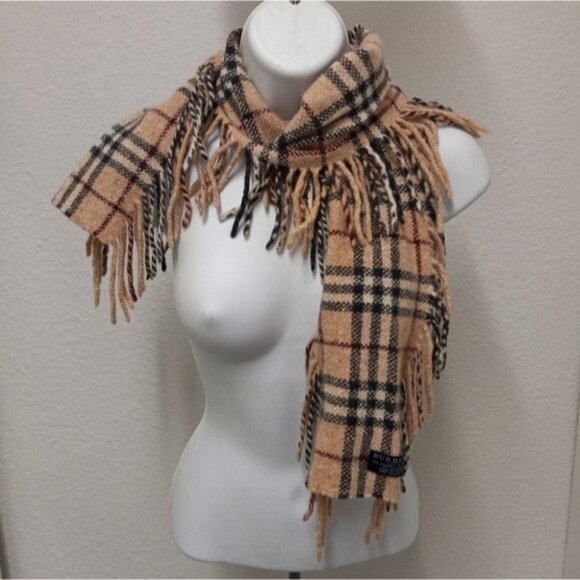 BURBERRY  CHECK BEIGE SCARF MADE IN ENGLAND - Picture 1 of 6